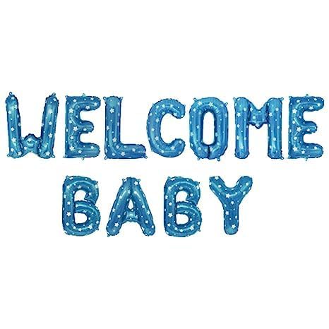 Welcome Baby Decoration Set for Newborn Celebration | Welcome Baby Banner, Theme Foil Balloon, Bottle, Feet Balloon, Silver Fringe Curtains, Blue & White Balloons