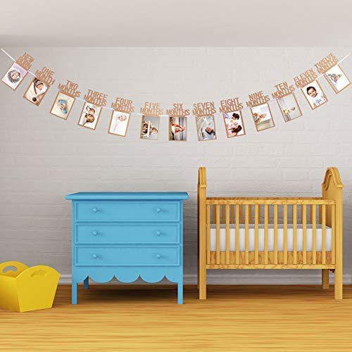 GROOVYDUZ 1-12 Month Photo Frame Banner - Set of 1 Photo Banner for First Birthday(Cardstock) | Baby Photo Frame 0 to 12 Months | New Born 0 to 12 Month Photo Frame | Bday Photo Banner 1st Birthday