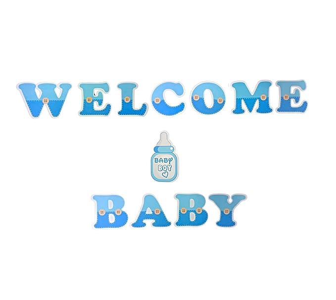Welcome Home Baby Decoration Combo Welcome Baby Boy Banner Decoration Kit Big Size Cutouts Cake Topper Welcome Boy Decoration Baby Shower Decoration Items - 14pcs