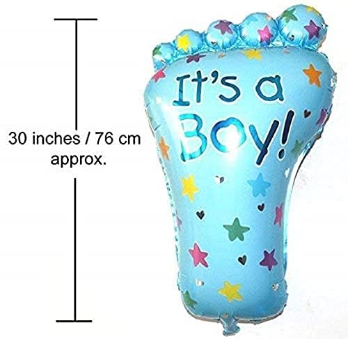Welcome Baby Decoration Kit for Boys – Blue Theme Baby Shower & Newborn Welcome Set, Baby Feet, Metallic Balloons, Confetti & Silver Fringe Backdrop