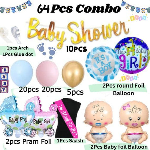 Baby Shower Decoration Items Set-64 Pcs Baby Shower Party Decoration Items with Pastel Balloon,Pram Balloon Baby Shower theme Party Decoration Items