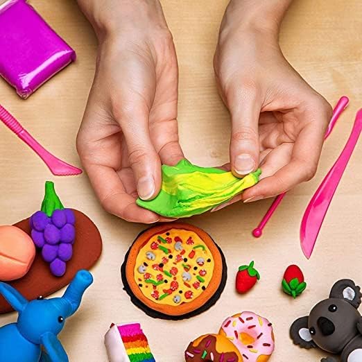 GROOVYDUDZ (Pack of 12) Air Dry Clay, Colorful Children Soft Clay, Creative Art Crafts, Gifts for Kids-Multi Color. Non-Toxic Modeling Magic Fluffy Foam Bouncing Clay Putty Kit for Kids with Tools