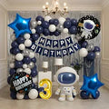 Astronaut Space Theme 3rd Birthday Decoration Combo – 50 Pcs | Balloon Kit with Navy, White & Silver Balloons, Space Balloons, Birth day Banner, Silver Backdrop | Kids Boys Galaxy Birthday