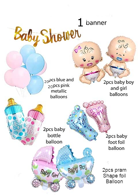 Baby Shower Combo Decorations Set-49Pcs Baby Shower Balloon, Latex, Baby Pram Foil, Baby with for Maternity, Pregnancy Photoshoot Material Items Supplies