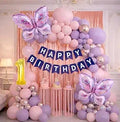 Butterfly Theme 1st Birthday Decoration Kit for Girls – Premium Pastel Pink & Purple Balloon Arch Garland with Silver Chrome Balloons, Rose Gold Metallic Fringe