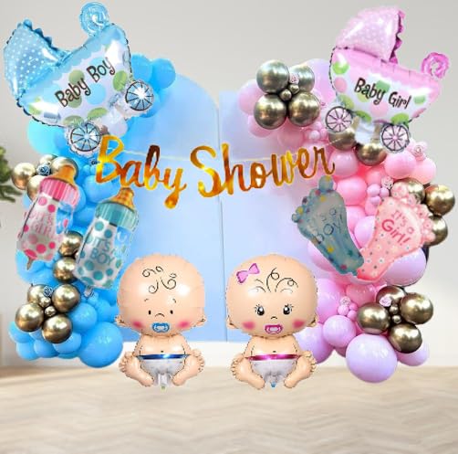 Baby Shower Combo Decorations Set-49Pcs Baby Shower Balloon, Latex, Baby Pram Foil, Baby with for Maternity, Pregnancy Photoshoot Material Items Supplies