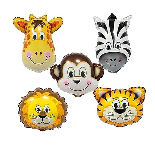 Jungle Theme 1st Birth day Decoration Combo – 54 Pcs Happy 1 Year Birth day Party Kit for Baby Boy & Girl with Safari Animals, Balloons, Banner & Party Accessories