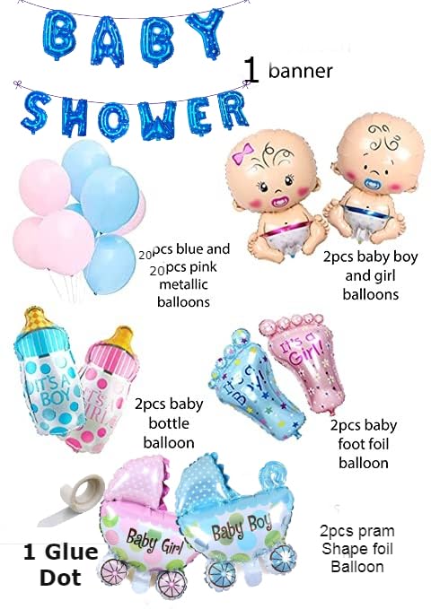 DUDZ Baby Shower Blue Combo Decorations Set-50Pcs Baby Shower Balloon, Latex, glue dot, Baby with for Maternity, Pregnancy Photoshoot Material Items Supplies