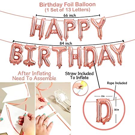 Happy birthday decoration items for girl,boy combo, SetPcs Balloon Garland Kit - 83pcs -Rose Gold Balloons, Confetti Ballon, Heart & Star Foil Balloons