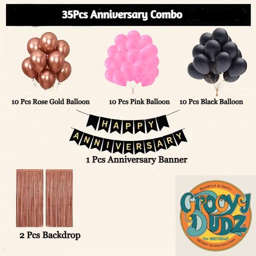 Happy Anniversary Decoration Kit – Rose Gold & Pink Theme | 34-Piece Set