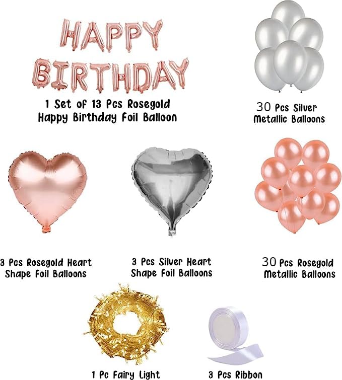 Happy birthday decoration items for girl,boy combo, SetPcs Balloon Garland Kit - 83pcs -Rose Gold Balloons, Confetti Ballon, Heart & Star Foil Balloons
