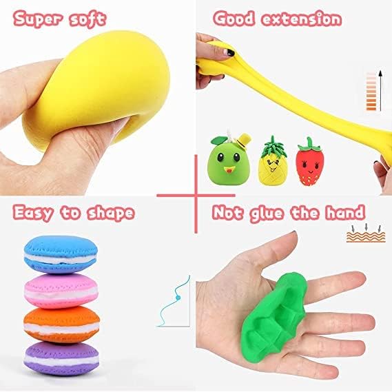 GROOVYDUDZ (Pack of 12) Air Dry Clay, Colorful Children Soft Clay, Creative Art Crafts, Gifts for Kids-Multi Color. Non-Toxic Modeling Magic Fluffy Foam Bouncing Clay Putty Kit for Kids with Tools