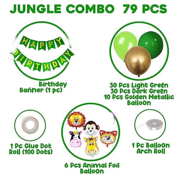 Jungle Theme Birthday Decoration - Large 79 Pcs | Animal Theme Birthday Party Happy Birthday Banner | Animal Balloons for Decoration | Birthday Balloons for Decoration