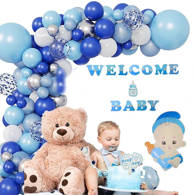 Welcome Home Baby Decoration Combo Welcome Baby Boy Banner Decoration Kit Big Size Cutouts Cake Topper Welcome Boy Decoration Baby Shower Decoration Items - 14pcs