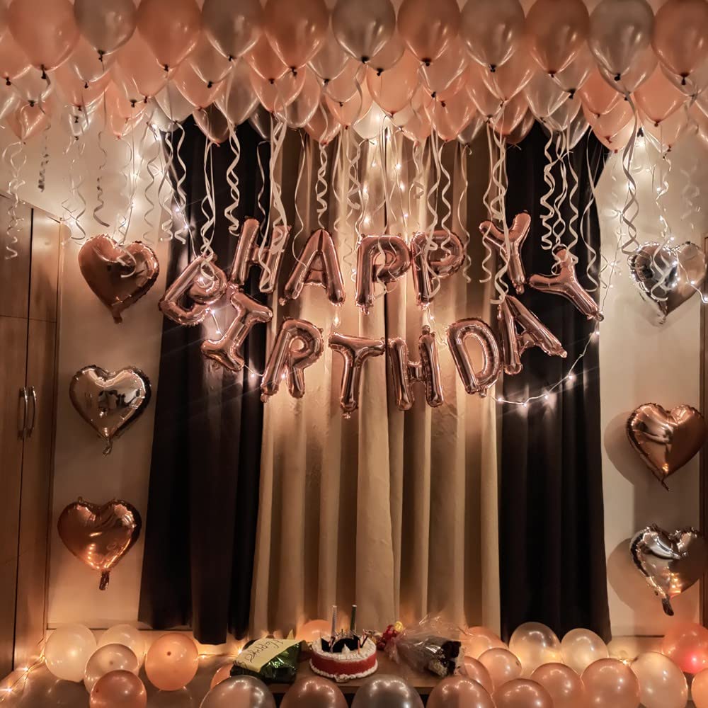 Happy birthday decoration items for girl,boy combo, SetPcs Balloon Garland Kit - 83pcs -Rose Gold Balloons, Confetti Ballon, Heart & Star Foil Balloons