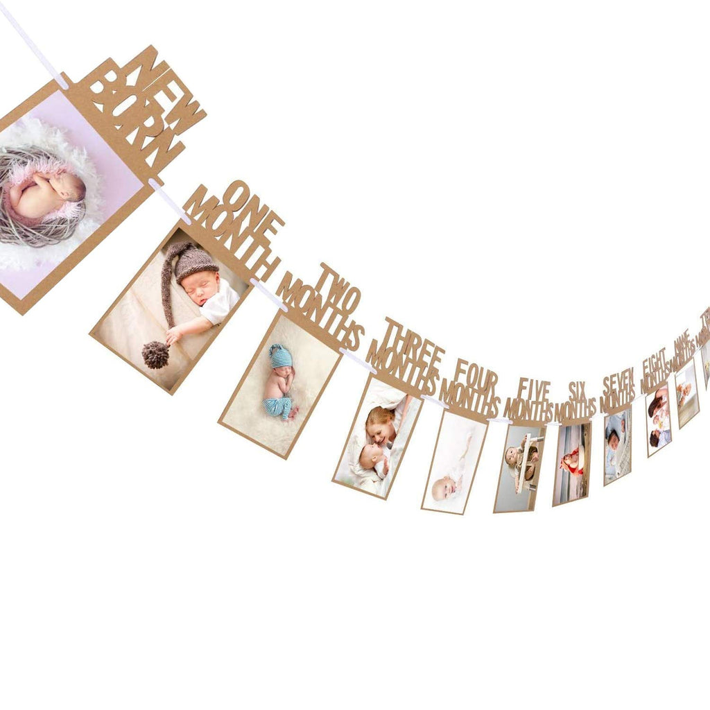 GROOVYDUZ 1-12 Month Photo Frame Banner - Set of 1 Photo Banner for First Birthday(Cardstock) | Baby Photo Frame 0 to 12 Months | New Born 0 to 12 Month Photo Frame | Bday Photo Banner 1st Birthday