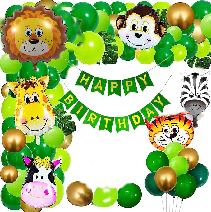 Jungle Theme Birthday Decoration - Large 79 Pcs | Animal Theme Birthday Party Happy Birthday Banner | Animal Balloons for Decoration | Birthday Balloons for Decoration