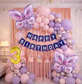 Butterfly Theme 3rd Birthday Decoration Kit for Girls – Premium Pastel Pink & Purple Balloon Arch Garland with Silver Chrome Balloons, Rose Gold Metallic Fringe
