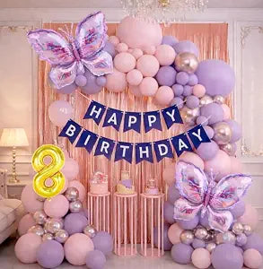 Butterfly Theme 8th Birthday Decoration Kit for Girls – Premium Pastel Pink & Purple Balloon Arch Garland with Silver Chrome Balloons, Rose Gold Metallic Fringe Visit the GROOVY DUDZ Store