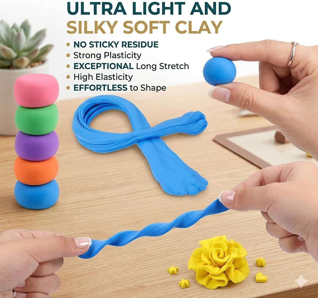 GROOVYDUDZ Air Dry Clay Set for Kids (24 Colors) with 3 Sculpting Tools | Non-Toxic Soft Modeling Dough | DIY Art & Craft Kit for Boys & Girls Age 3–10 | Creative Birthday Return Gift Toy Set