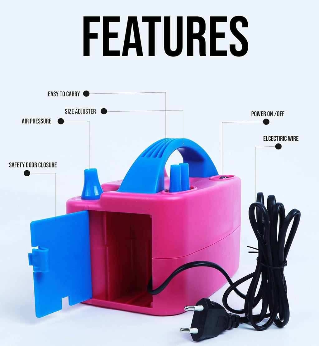 GROOVYDUDZ 220V 600W Dual Nozzle Electric Air Balloon Pump Machine - Pack of 1 Balloon Pump Machine | Balloon Blower Machine | Balloon Pumper | Balloon Inflator Pump Electric (Pink)