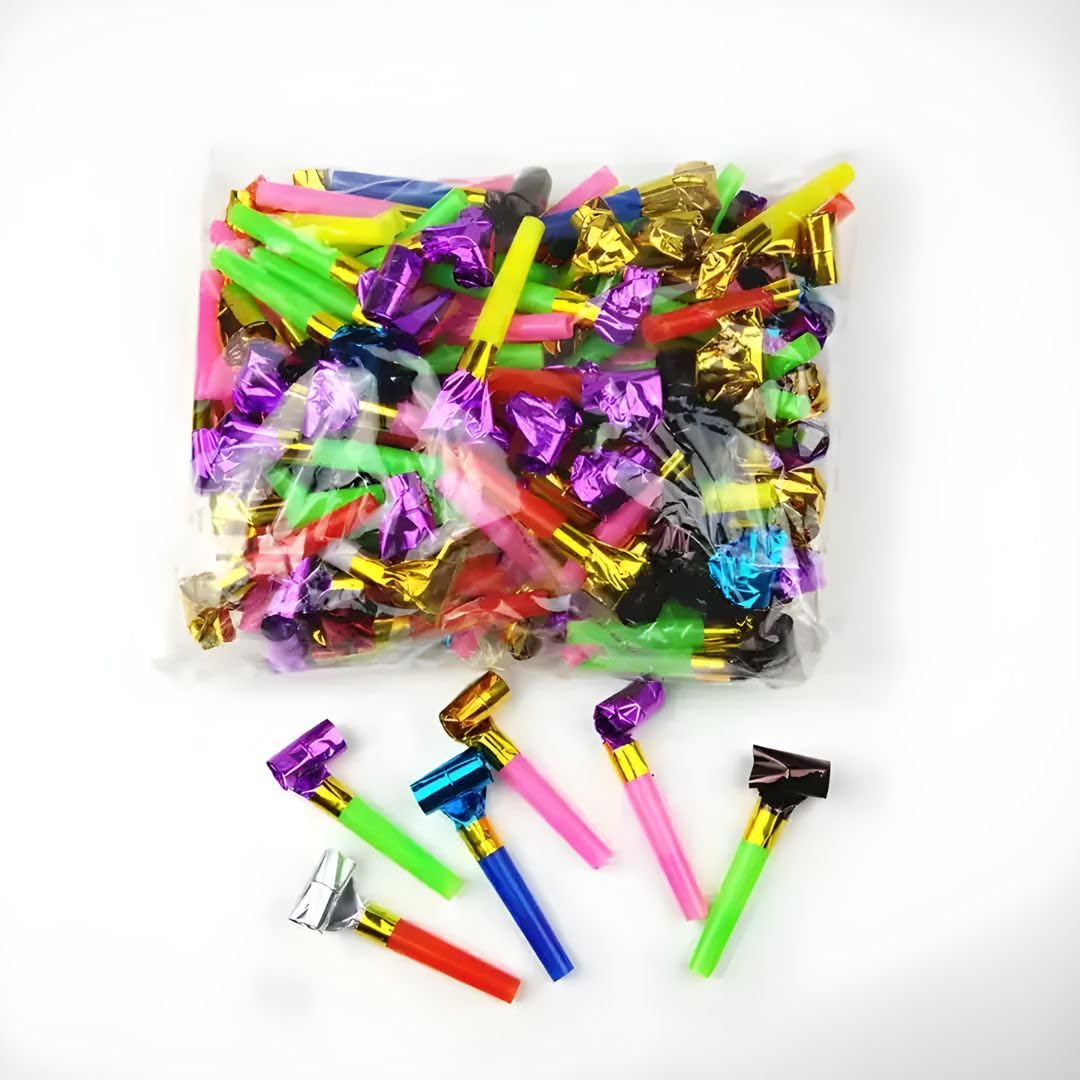 GROOVYDUDZ Rubber Party Horns Noisemakers | 20 Pcs Multicolour Blow Outs & Whistles Toys for Kids Birthday Parties, Celebrations, Events & Fun Party Favors | Safe, Durable & Exciting Party Accessories