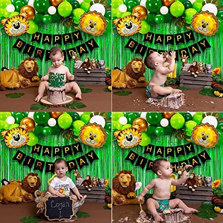 Birthday Decoration Items For Boys -40Pcs Jungle Theme Decoration - Birthday Party Decorations,2nd Birthday Decorations kit for Boys 2nd birthday/Baby Birthday Decoration Items kit 1 Year