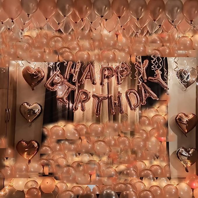Happy birthday decoration items for girl,boy combo, SetPcs Balloon Garland Kit - 83pcs -Rose Gold Balloons, Confetti Ballon, Heart & Star Foil Balloons