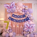 Butterfly Theme 7th Birthday Decoration Kit for Girls – Premium Pastel Pink & Purple Balloon Arch Garland with Silver Chrome Balloons, Rose Gold Metallic Fringe