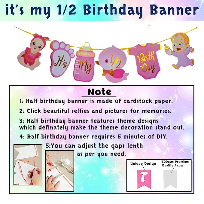 Its My Half Birth day Decorations Set For Girls, 6 Month Birth day Set Cute Decoration for Birth day | Birth day Items For Girl | Mermaid Theme Birth day |Set of 45)