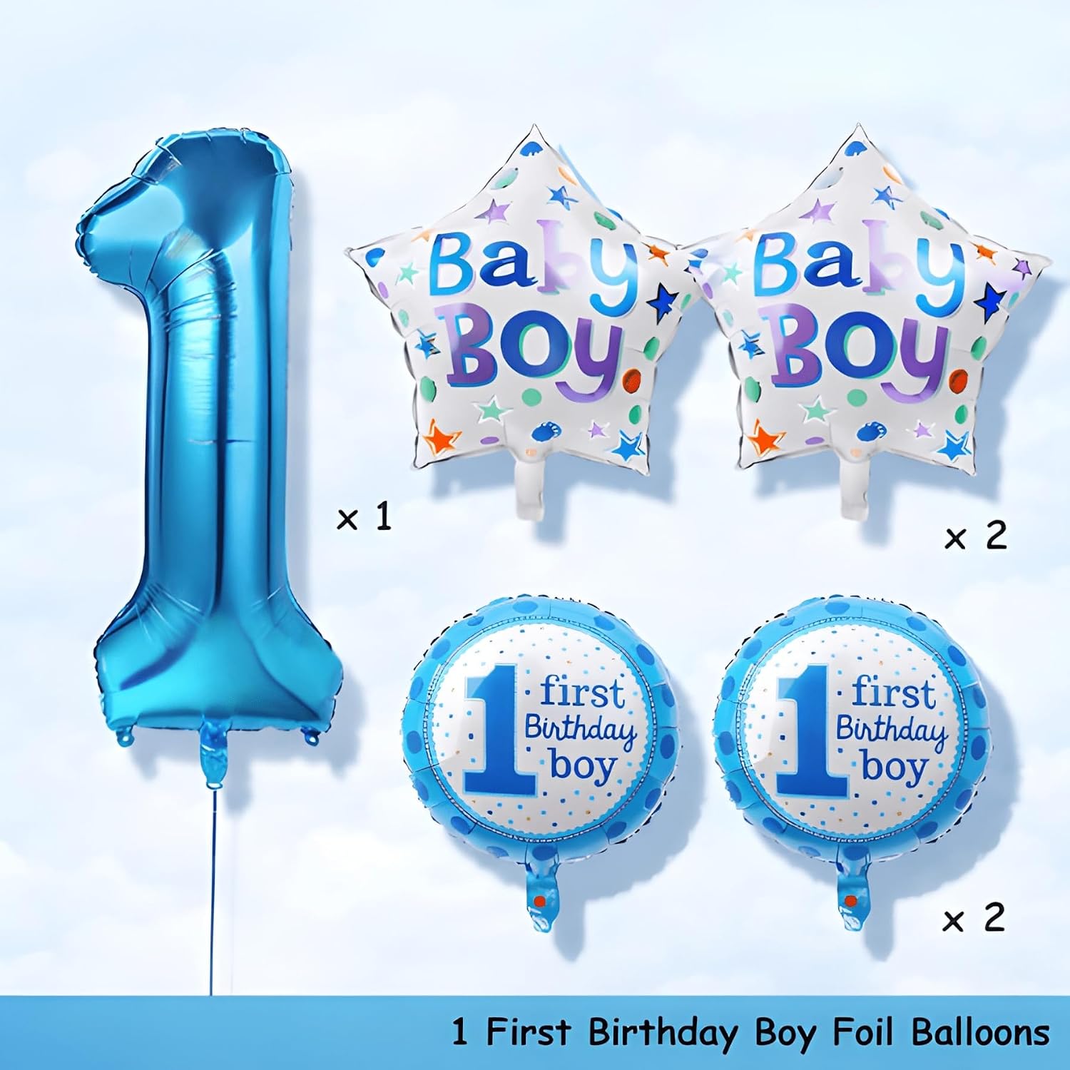 1st Birthday Balloons for Boys Set of 5 Pcs | First Birthday Decoration for Baby Boy | 1st Birthday Foil Balloon | Prince Theme 1st Birthday Decorations Items
