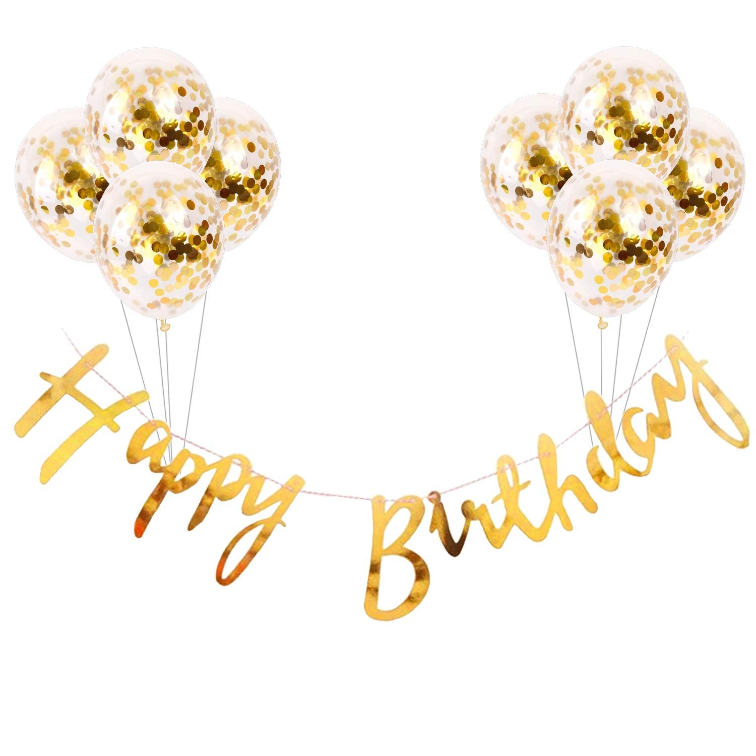 GROOVYDUDZ Golden Happy Birthday Banner - 9 Pcs Birthday Decorations Kit With Golden Confetti Balloons For Decoration | Bday Decors Items for Wife | Birthday Decorations for Husband