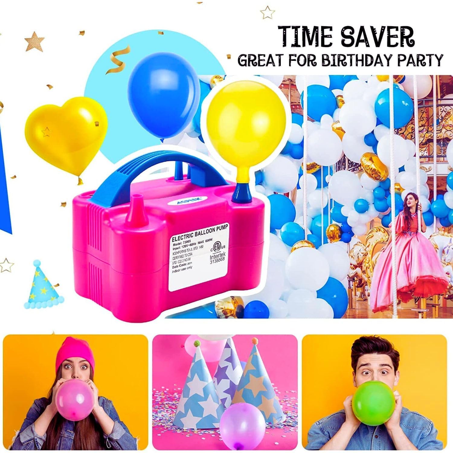 GROOVYDUDZ 220V 600W Dual Nozzle Electric Air Balloon Pump Machine - Pack of 1 Balloon Pump Machine | Balloon Blower Machine | Balloon Pumper | Balloon Inflator Pump Electric (Pink)