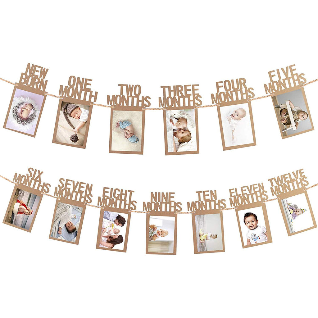 GROOVYDUZ 1-12 Month Photo Frame Banner - Set of 1 Photo Banner for First Birthday(Cardstock) | Baby Photo Frame 0 to 12 Months | New Born 0 to 12 Month Photo Frame | Bday Photo Banner 1st Birthday