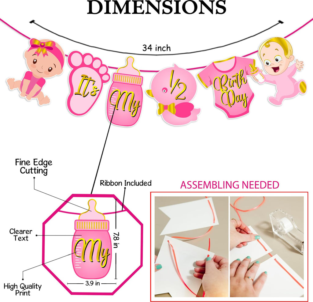 Its My Half Birth day Decorations Set For Girls, 6 Month Birth day Set Cute Decoration for Birth day | Birth day Items For Girl | Mermaid Theme Birth day |Set of 45)