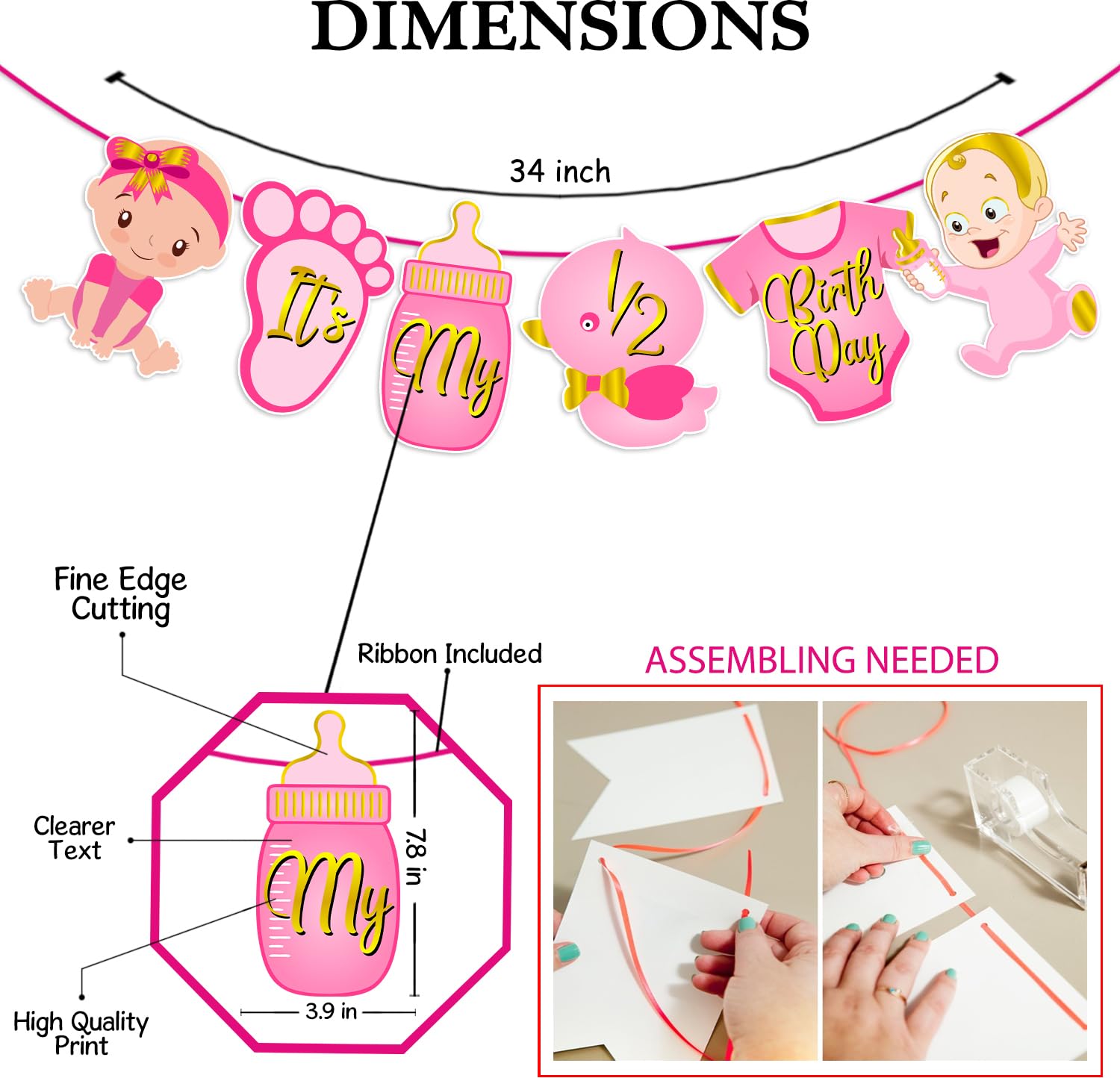 Its My Half Birth day Decorations Set For Girls, 6 Month Birth day Set Cute Decoration for Birth day | Birth day Items For Girl | Mermaid Theme Birth day |Set of 45)