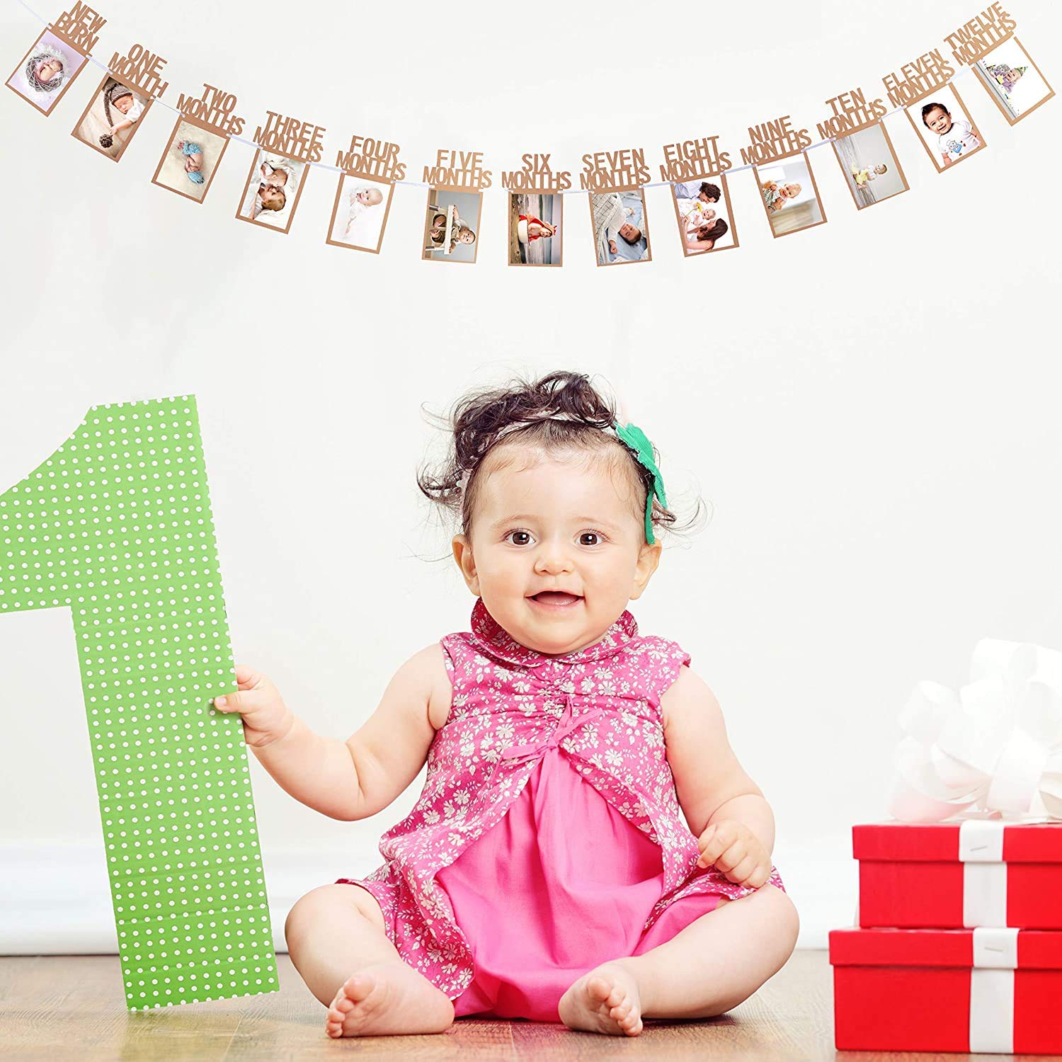 GROOVYDUZ 1-12 Month Photo Frame Banner - Set of 1 Photo Banner for First Birthday(Cardstock) | Baby Photo Frame 0 to 12 Months | New Born 0 to 12 Month Photo Frame | Bday Photo Banner 1st Birthday