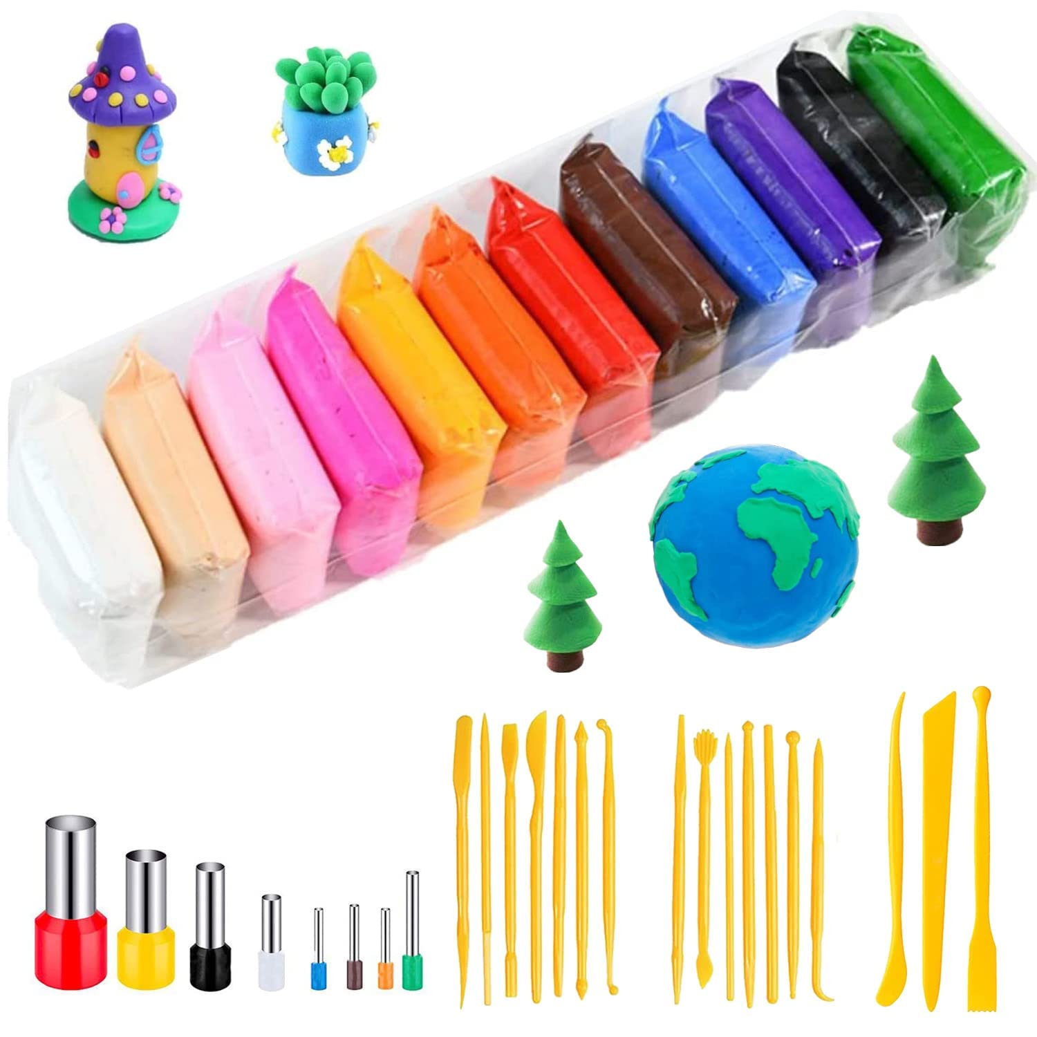 GROOVYDUDZ Air Dry Clay Set for Kids (24 Colors) with 3 Sculpting Tools | Non-Toxic Soft Modeling Dough | DIY Art & Craft Kit for Boys & Girls Age 3–10 | Creative Birthday Return Gift Toy Set