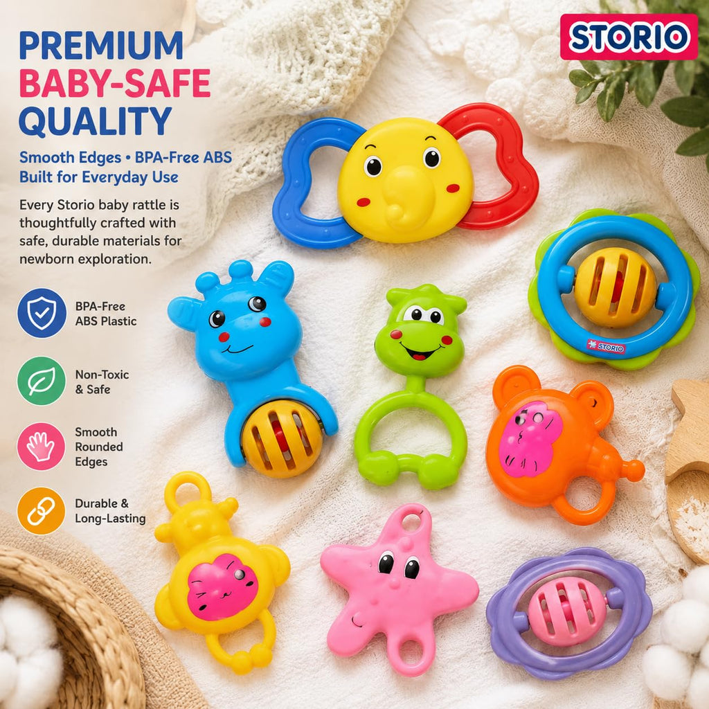 GROOVYDUDZ Baby Products Toys 7 Pcs Rattle Set with Teathers for New Born Baby Gifts, Toy for Babies, Non-Toxic
