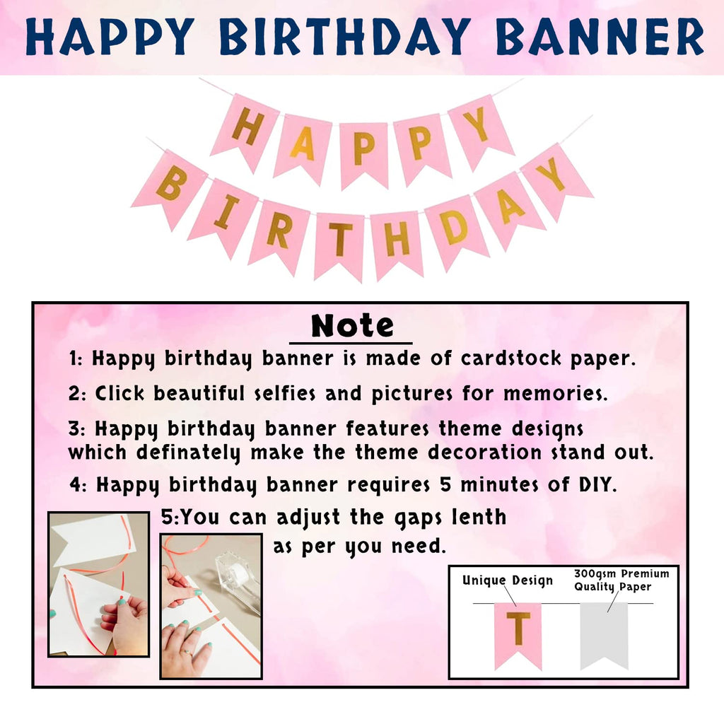 Pink 1st Birthday Decoration For Baby Girl With Happy Birthday Banner Number 1 Foil Balloon And Round Foil Balloons Combo - 6Pcs.