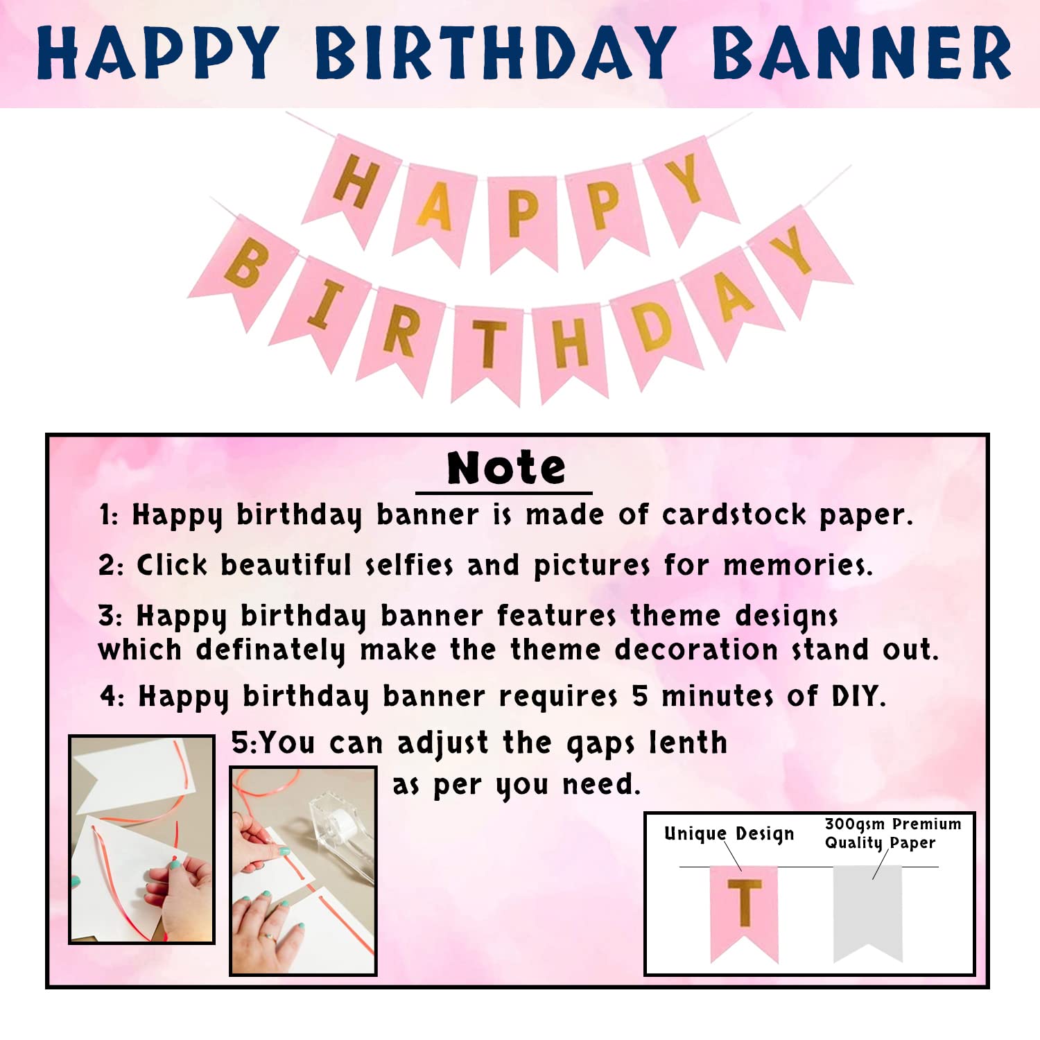 Pink 1st Birthday Decoration For Baby Girl With Happy Birthday Banner Number 1 Foil Balloon And Round Foil Balloons Combo - 6Pcs.