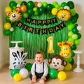 jungle Theme Birth day Decorations for Boys – 50Pcs 1st Birth day Party Kit with Balloons, Banner, Safari Animals & Party Supplies for One Year Old Baby