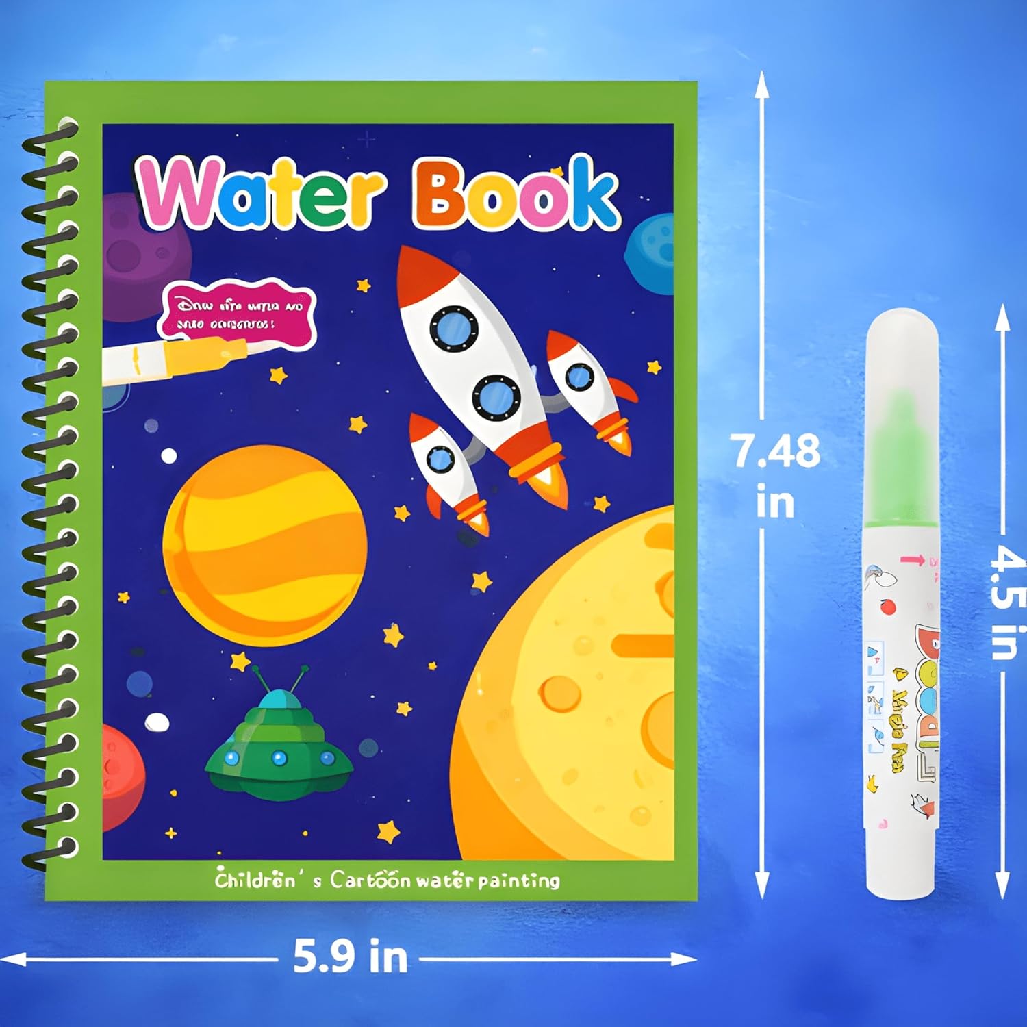 GROOVYDUDZ 4-Pack Water Magic Coloring Books with Refillable Pens | Reusable No Mess Magic Reveal Activity Book for Kids | Educational Drawing Toy, Fine Motor Skills, Quick Dry Travel Friendly