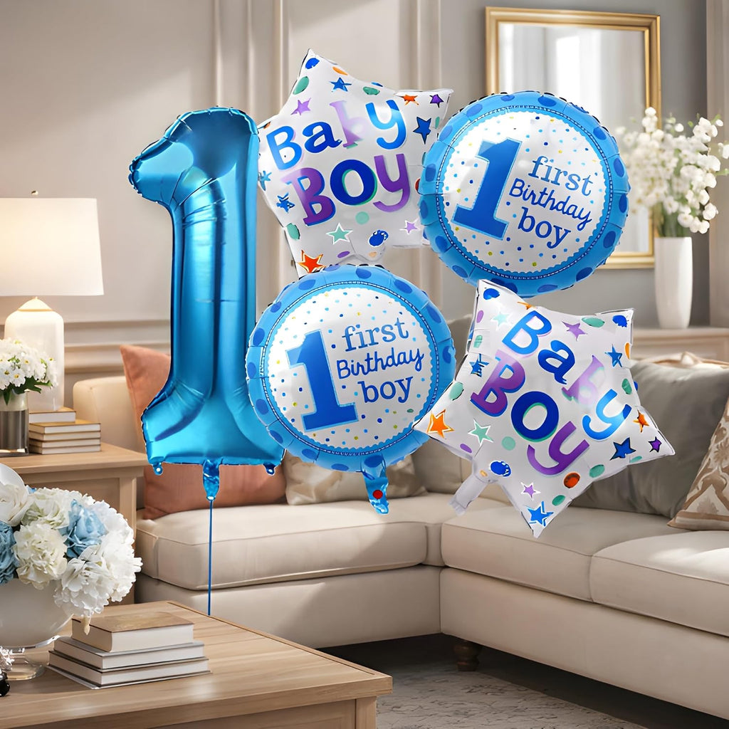 1st Birthday Balloons for Boys Set of 5 Pcs | First Birthday Decoration for Baby Boy | 1st Birthday Foil Balloon | Prince Theme 1st Birthday Decorations Items