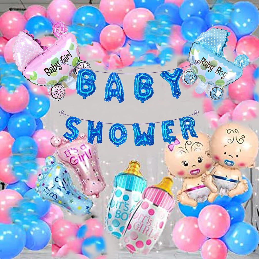 DUDZ Baby Shower Blue Combo Decorations Set-50Pcs Baby Shower Balloon, Latex, glue dot, Baby with for Maternity, Pregnancy Photoshoot Material Items Supplies