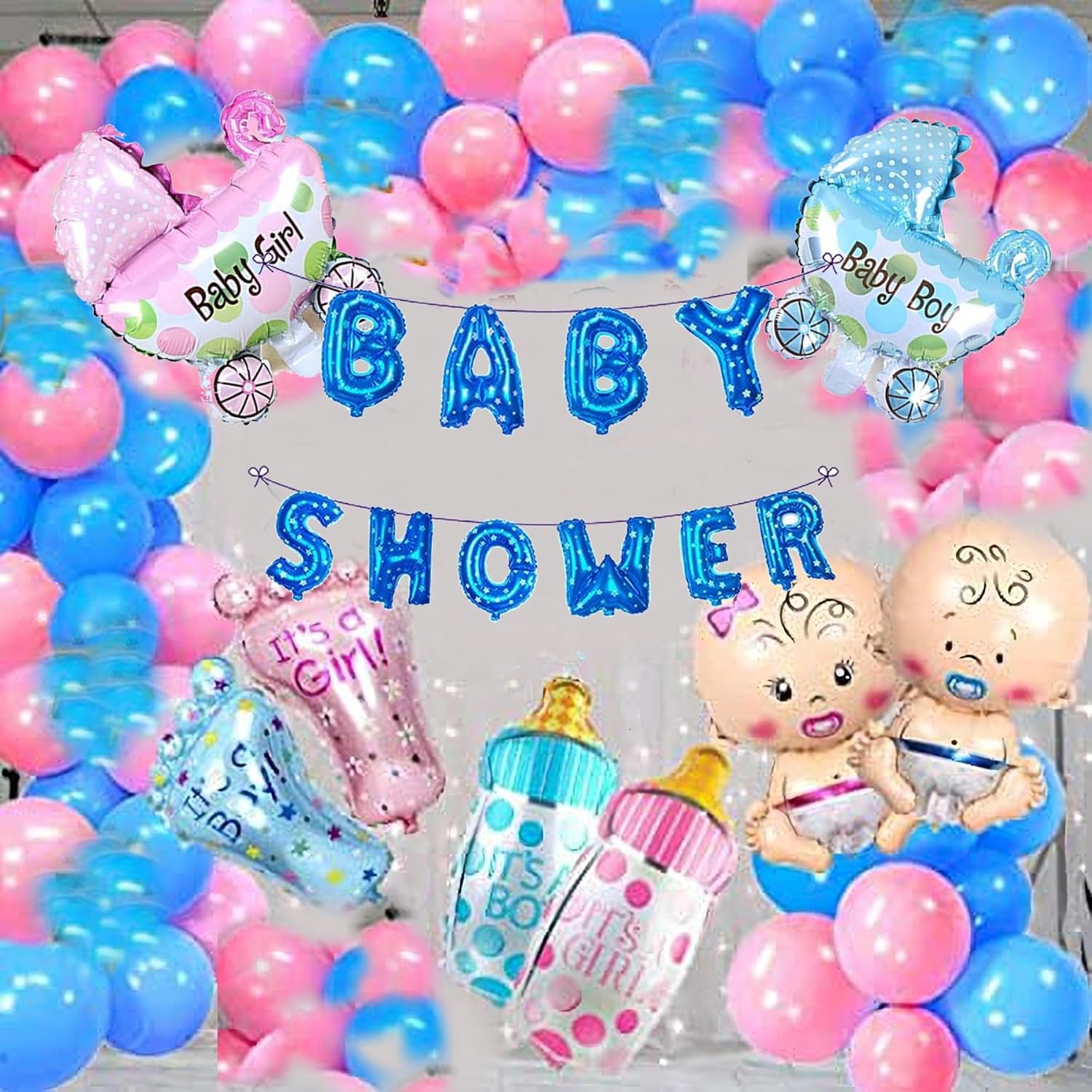 DUDZ Baby Shower Blue Combo Decorations Set-50Pcs Baby Shower Balloon, Latex, glue dot, Baby with for Maternity, Pregnancy Photoshoot Material Items Supplies