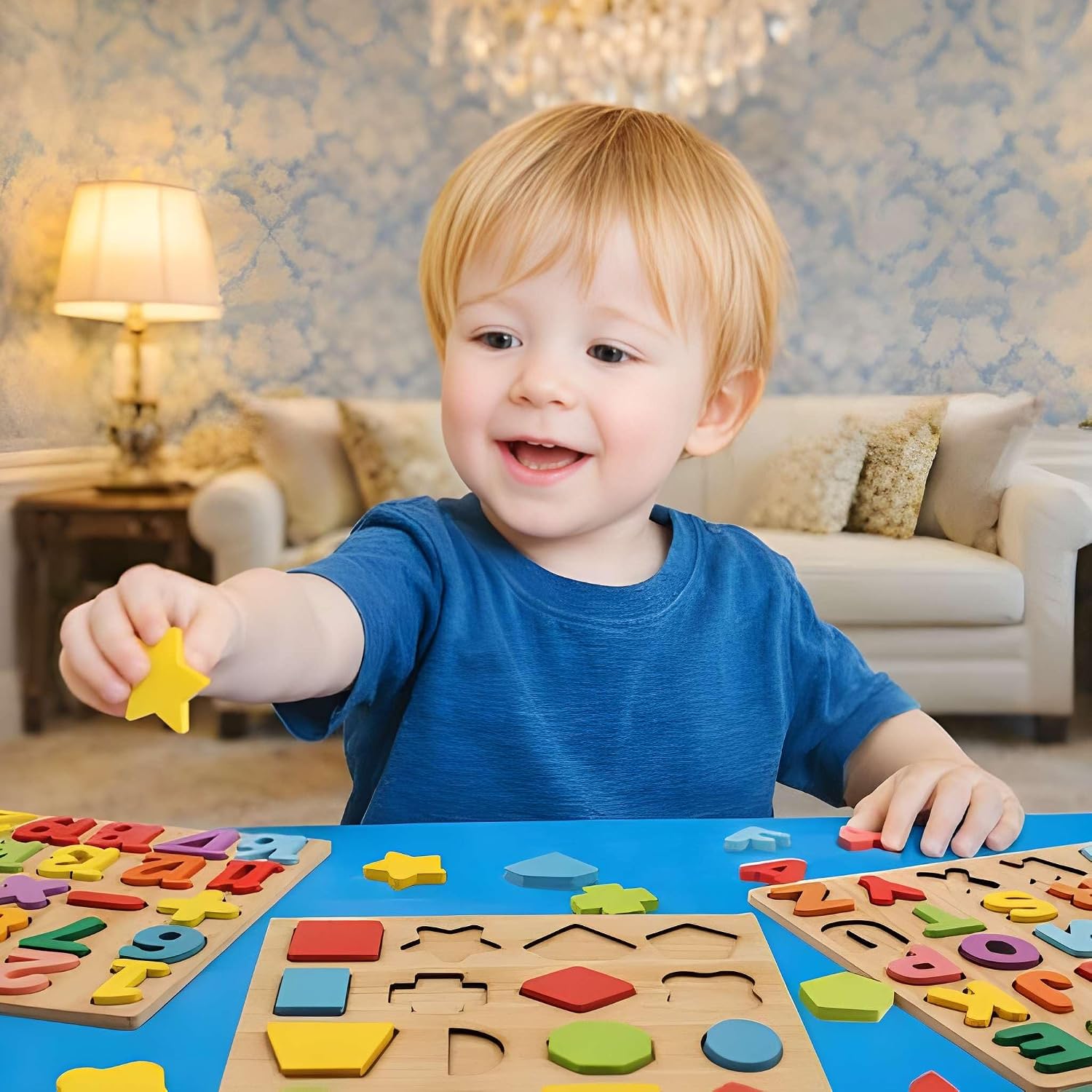 GROOVYDUDZ Wooden 3-in-1 Learning Puzzle for Toddlers 1-3 Years – ABC Alphabet, Numbers & Shapes Board | Educational Preschool Toy | Early Brain Development Gift for Boys & Girls