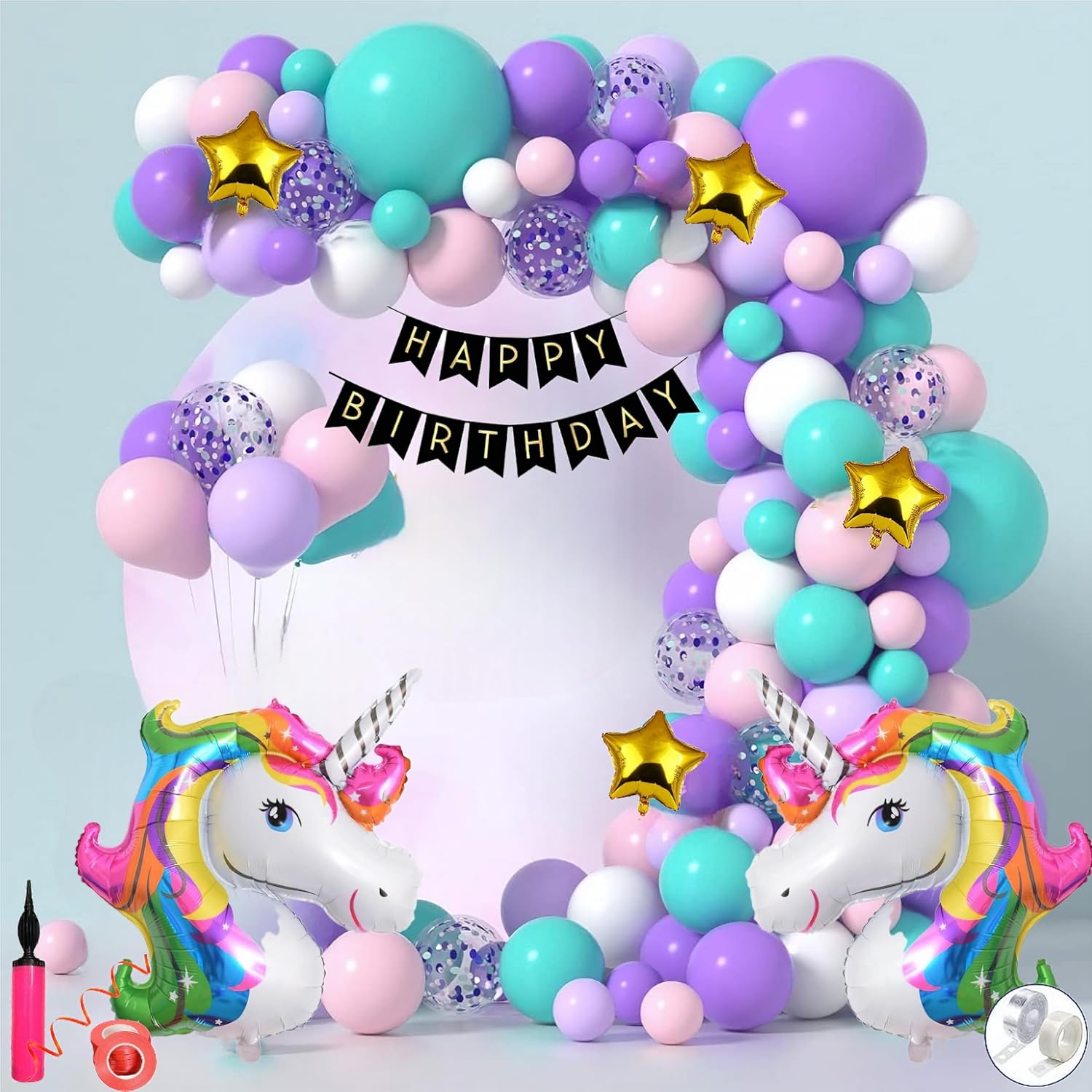 Unicorn Theme Birthday Decorations Combo Set- 67Pcs Kit with Happy Birthday Banner, Head Foil, Metallic Balloons - Happy Birthday Decoration Kit for Girls/Unicorn Birthday Decorations