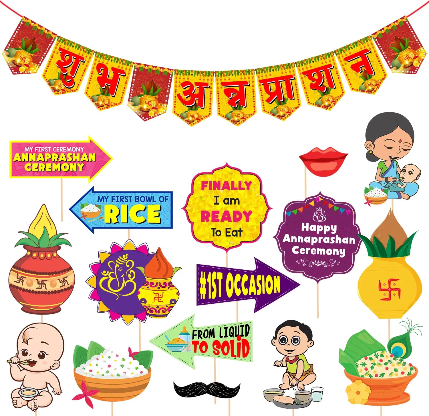 Annaprashan Decoration Kit for Baby’s Rice Ceremony – Includes Banner, 40 Metallic Balloons,
