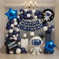 Astronaut Space Theme 9th Birthday Decoration Combo – 50 Pcs | Balloon Kit with Navy, White & Silver Balloons, Space Balloons, Birth day Banner, Silver Backdrop | Kids Boys Galaxy Birthday
